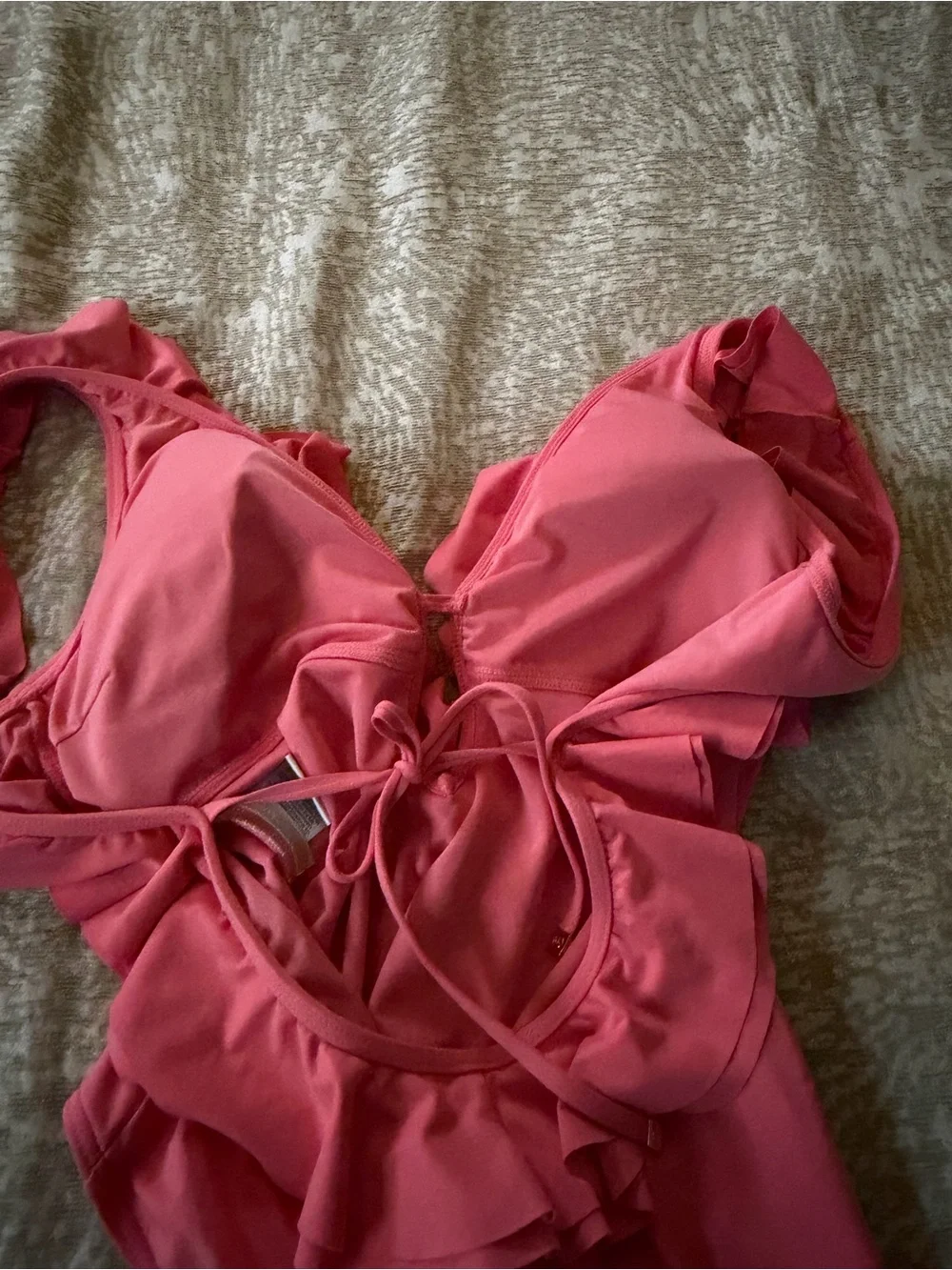 Michael Kors Coral Pink Ruffle One-Piece Swimsuit
